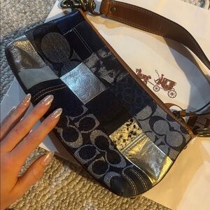 Coach Patchwork Shoulder Bag in Black, Silver, Brown